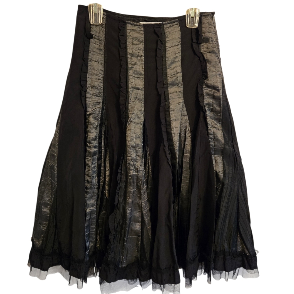 SeVilla Canada Black Gored Full Midi Skirt Tulle Hem Steampunk Whimsigoth Size 8